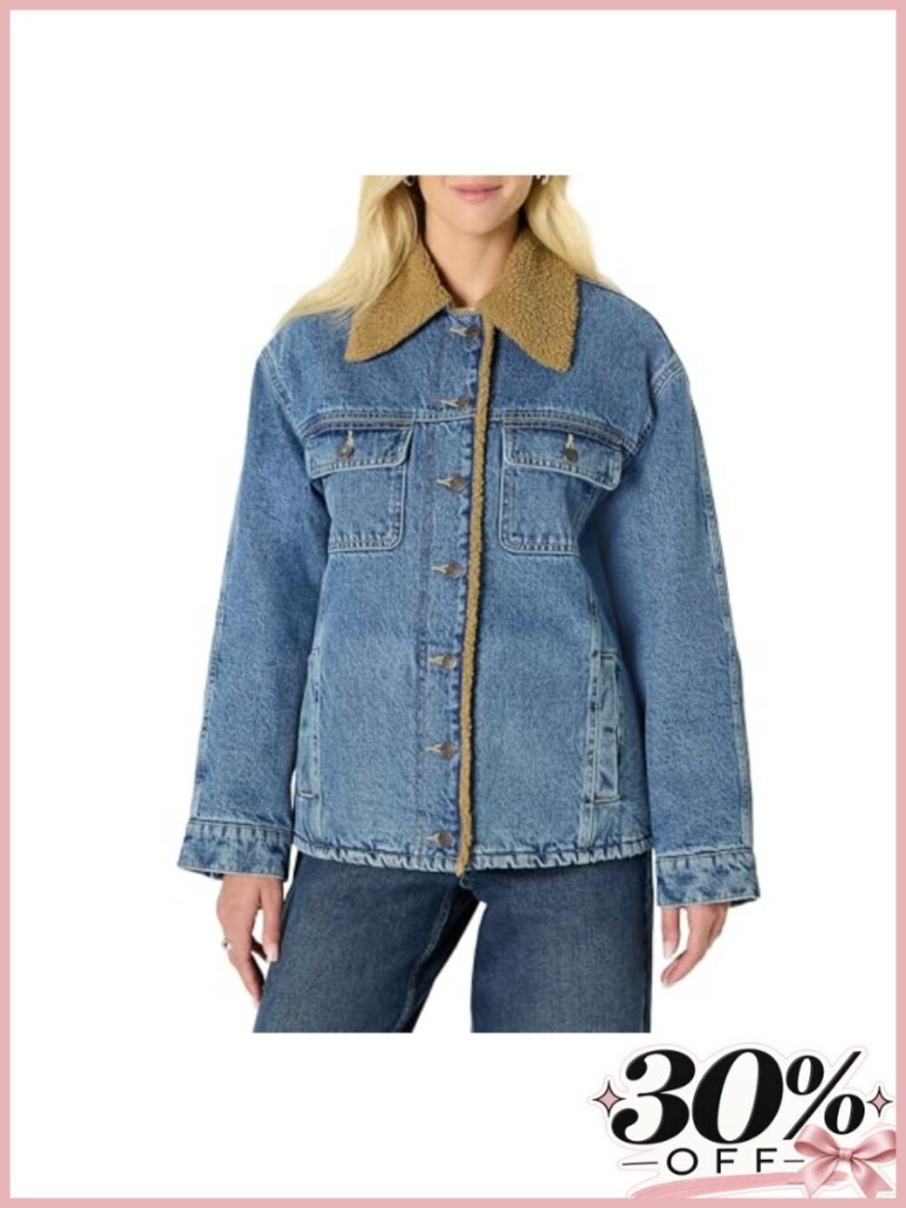 Women's Oversized Denim Jacket Faux Shearling Collar Heavyweight